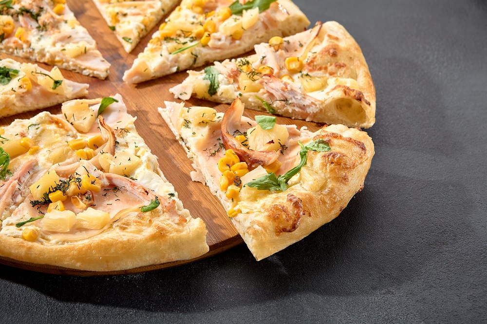 Chicken, pineapple and sweetcorn pizza