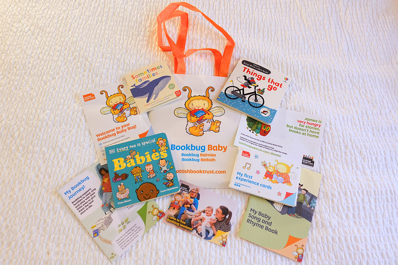 The contents of the Bookbug Baby Bag.