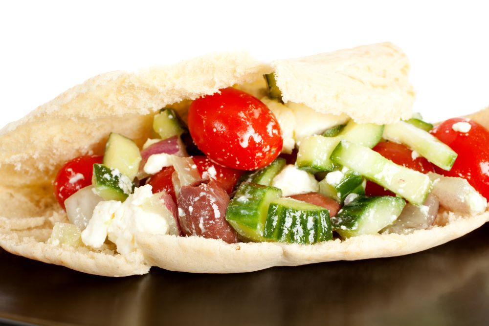 Greek salad in pita bread.