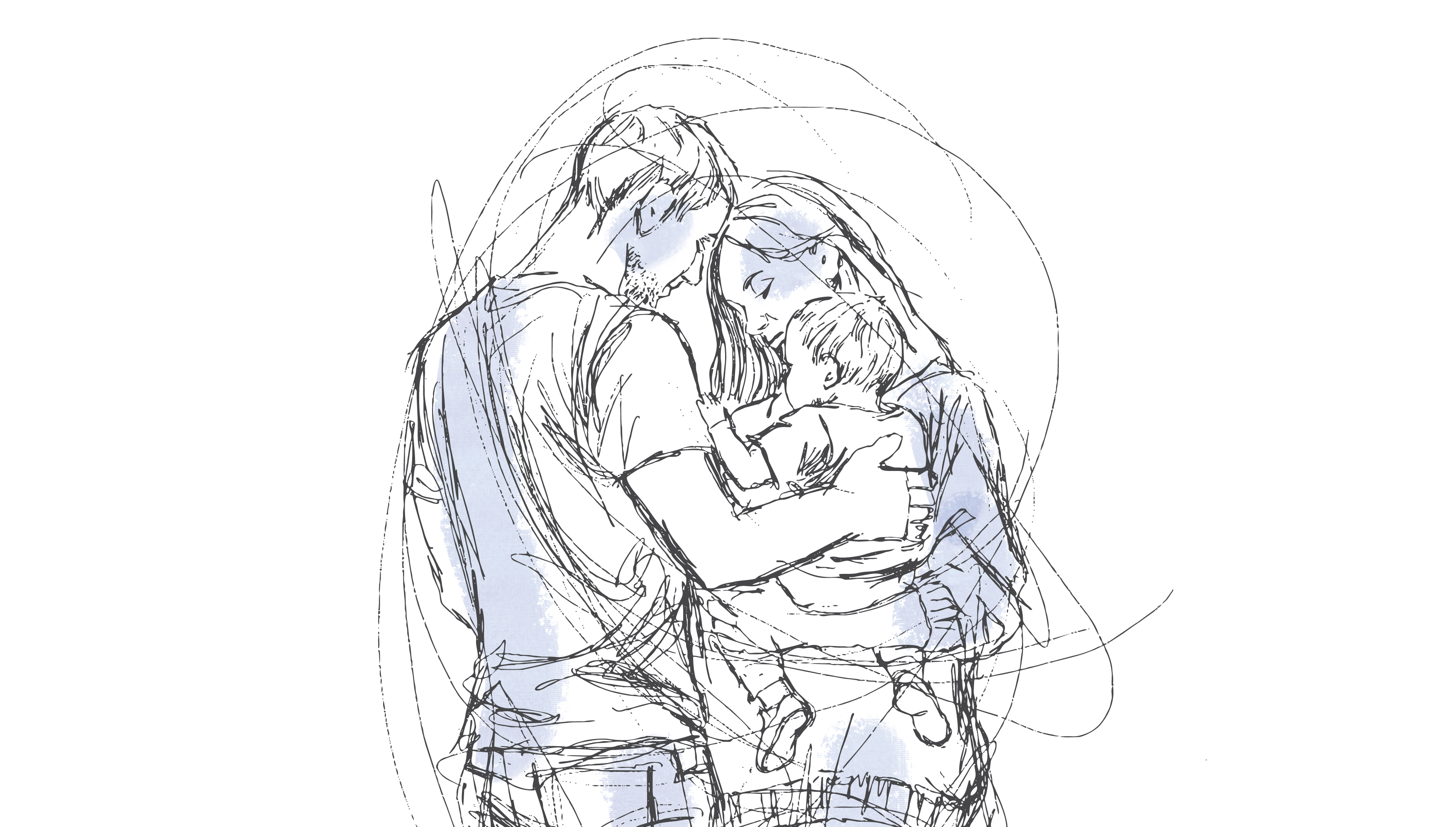 Illustration of a mother and father with their baby.