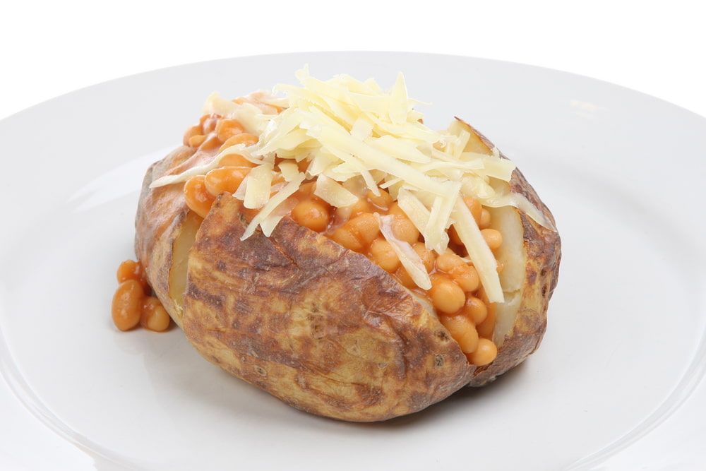 Baked potato with beans and cheese