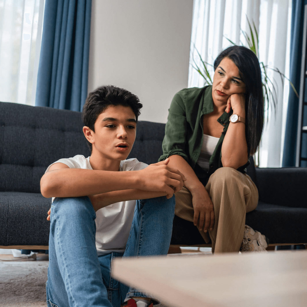 Upset child with mother