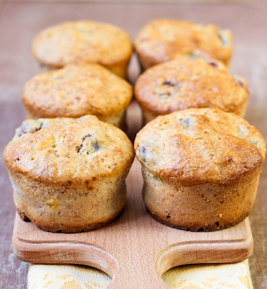 Photo of a banana cherry custard muffins