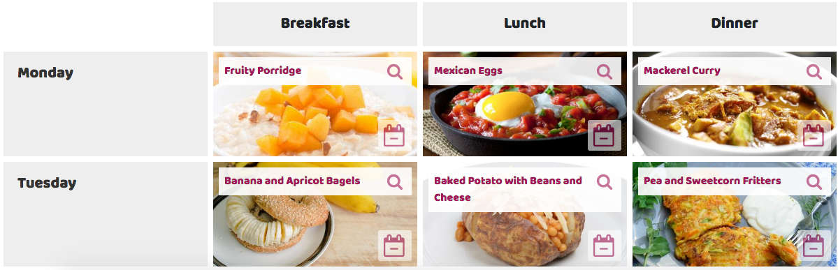 Photo of the meal planner tool