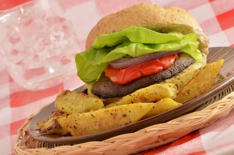 Photo of a portobello Mushroom burger 