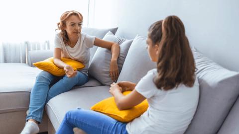 Teen talking to her mother