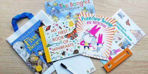 Contents of the 2023 P1 Bookbug activity bag