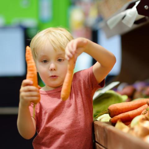 Photo of toddler shopping for carrots